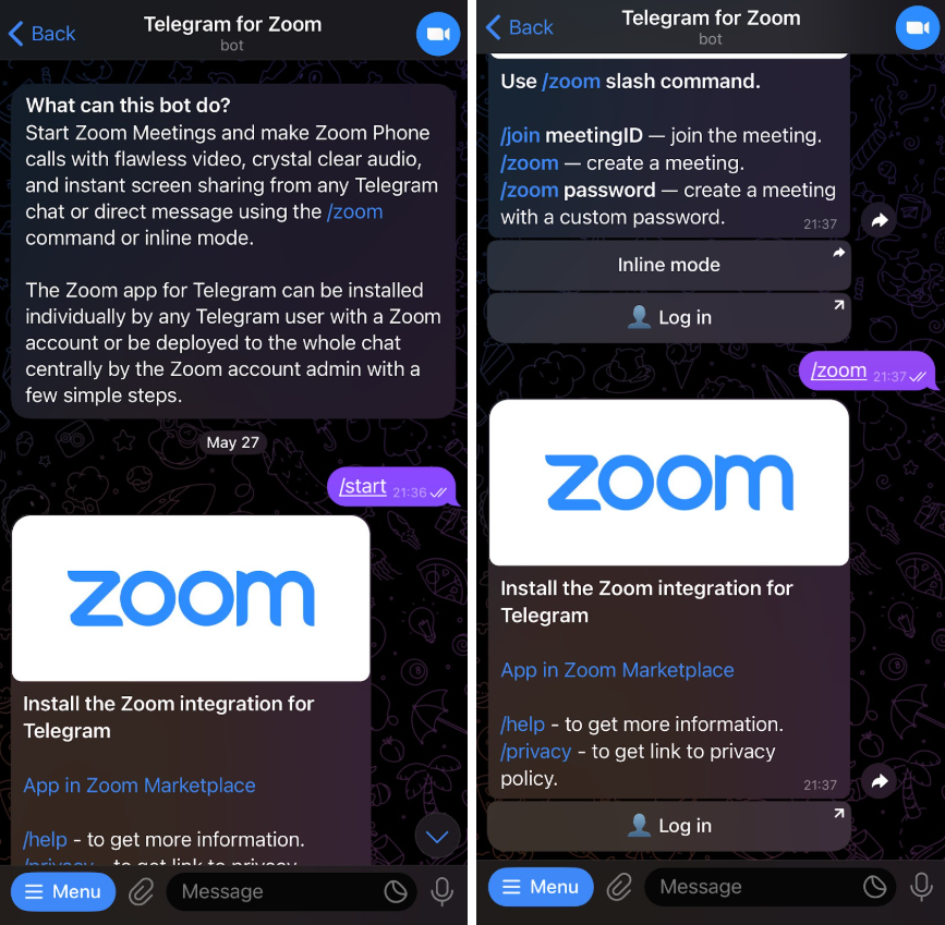 Zoom’s Telegram chatbot