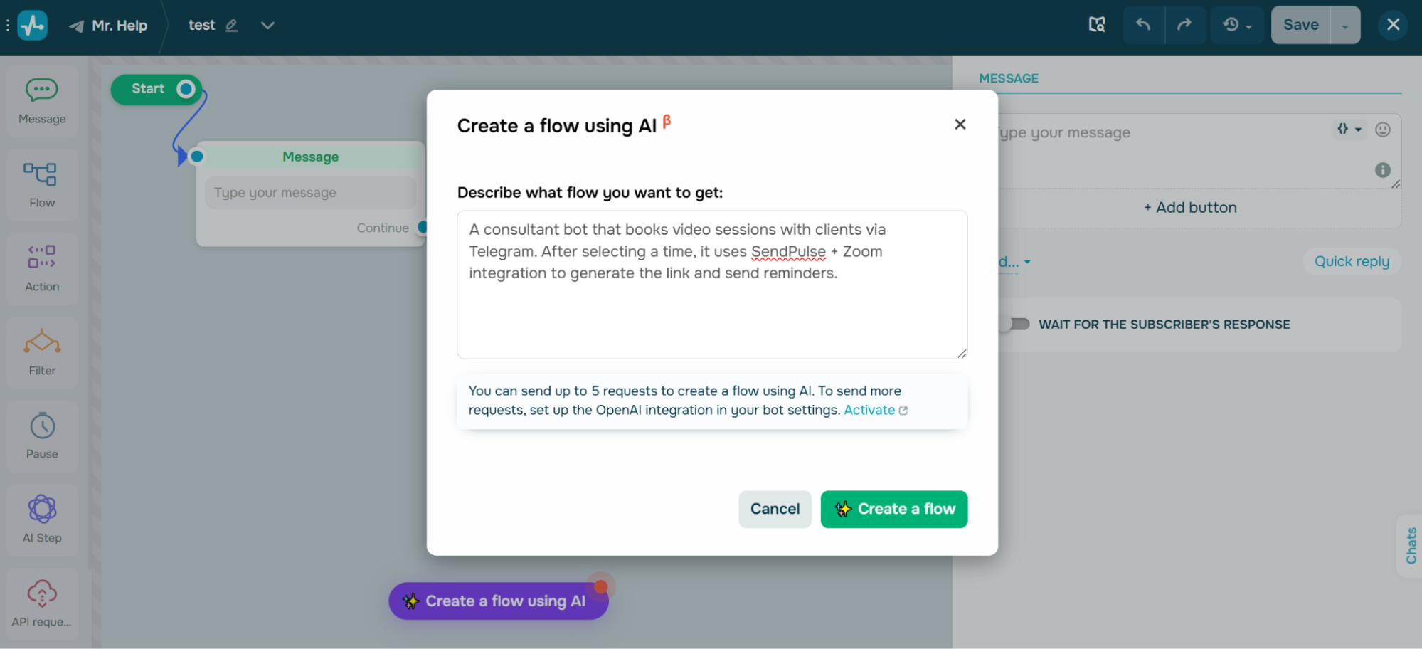 Prompting AI to create a bot