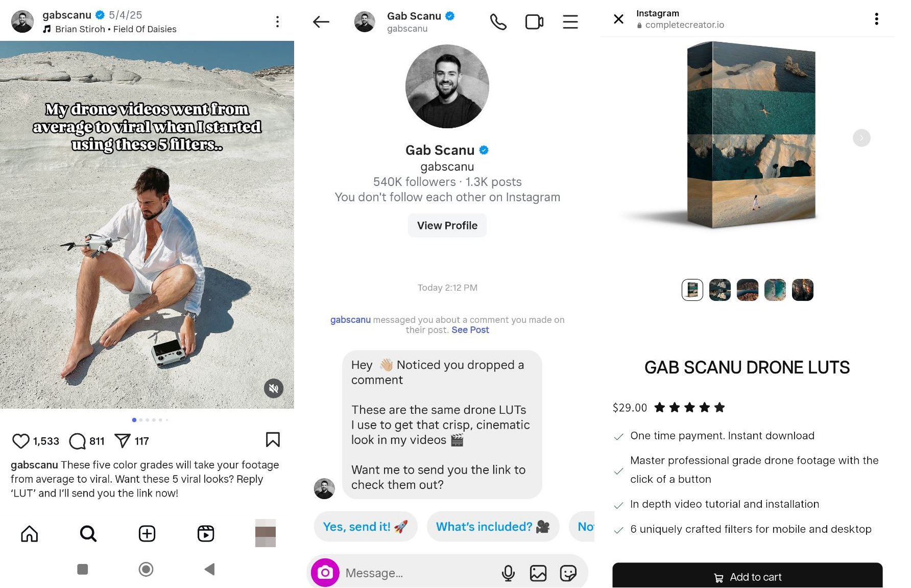 product link in response to a keyword comment on Instagram