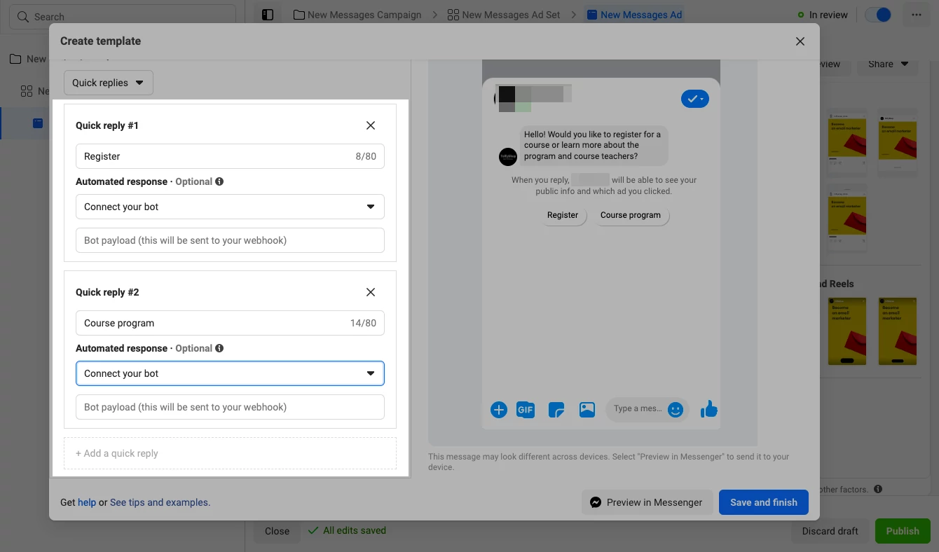 automated messages based on ad interactions