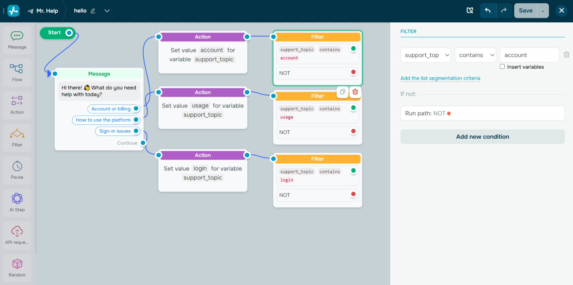 filters to send users down different paths