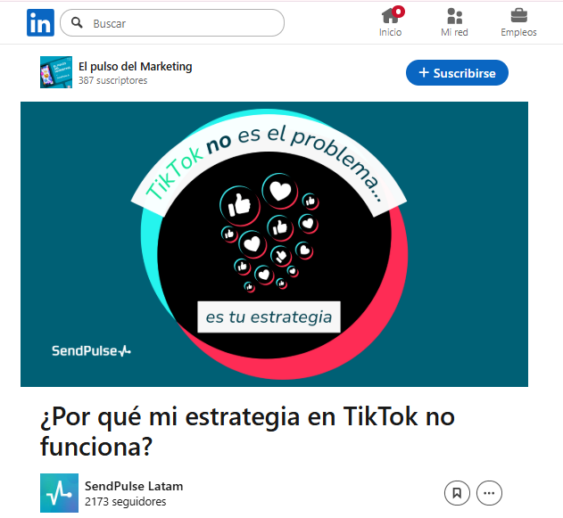 Contenido en redes sociales de SendPulse