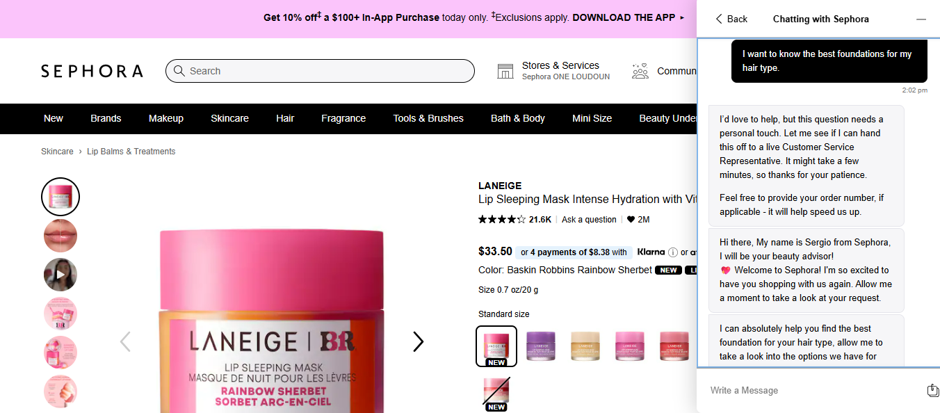 Chatbot de Sephora dirige a los clientes a expertos que brindan atención personalizada 