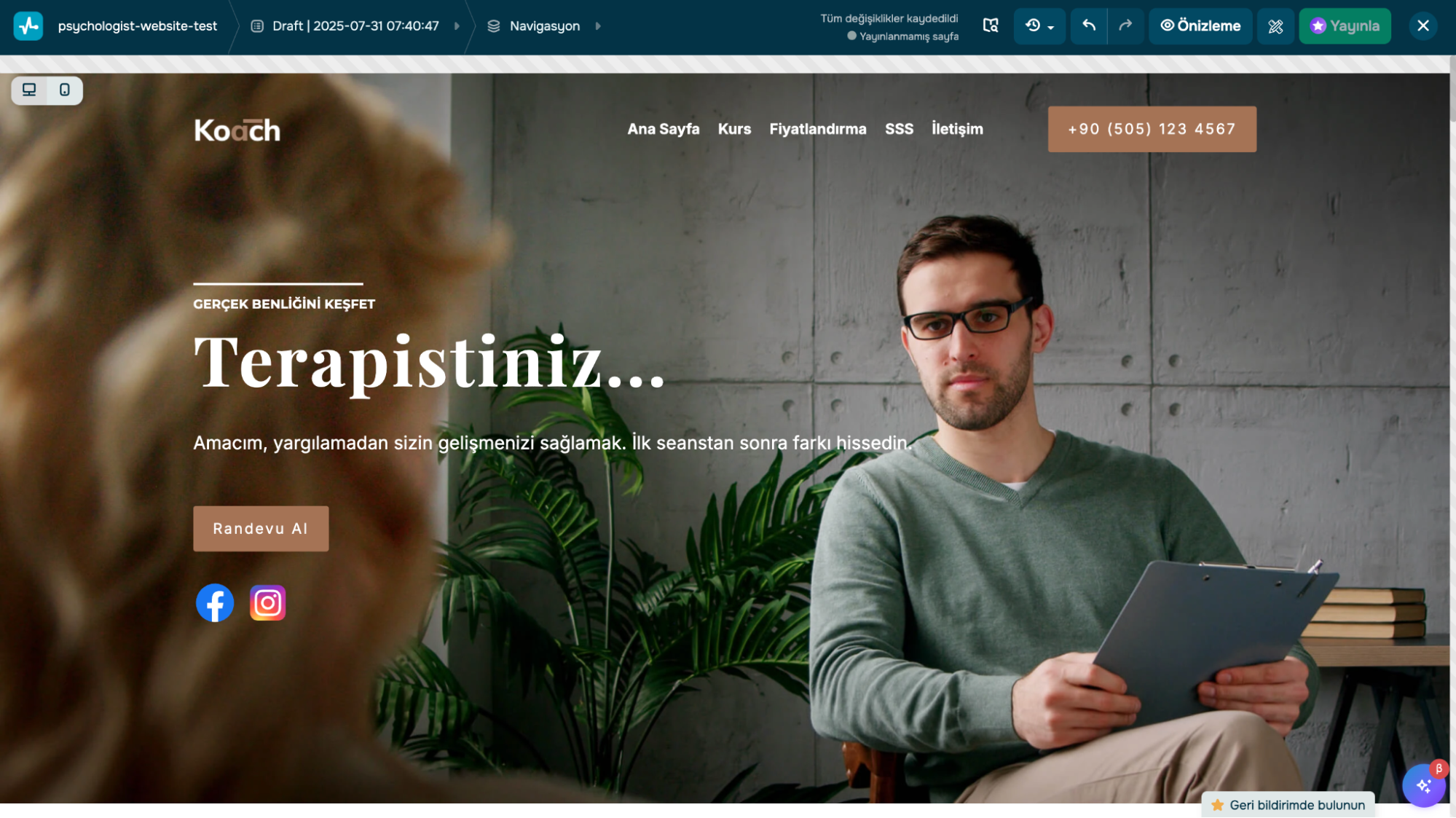SendPulse’ta kişisel bir web sitesini düzenleme