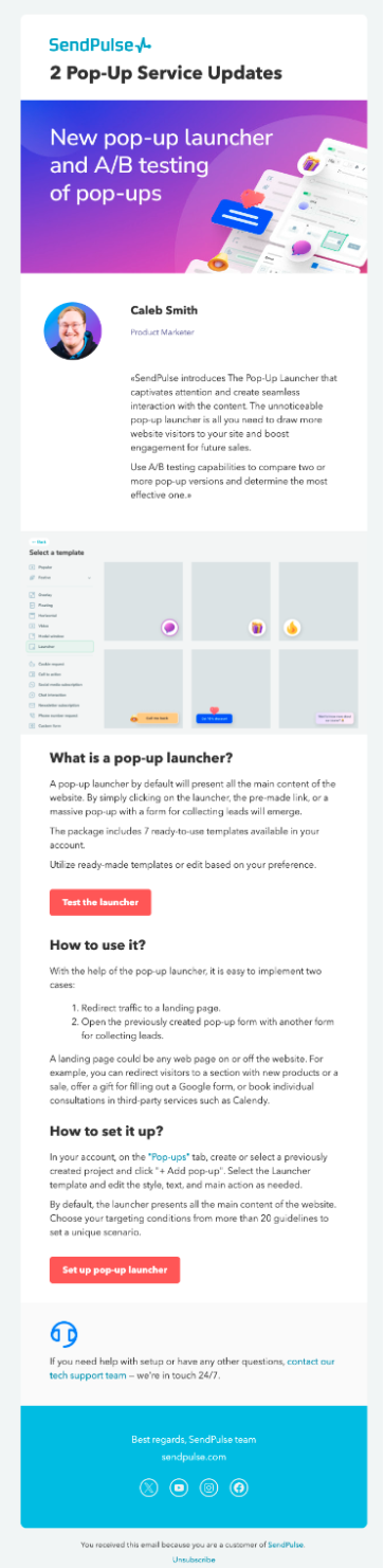 Интерфейс редактора SendPulse с функцией перетаскивания блоков