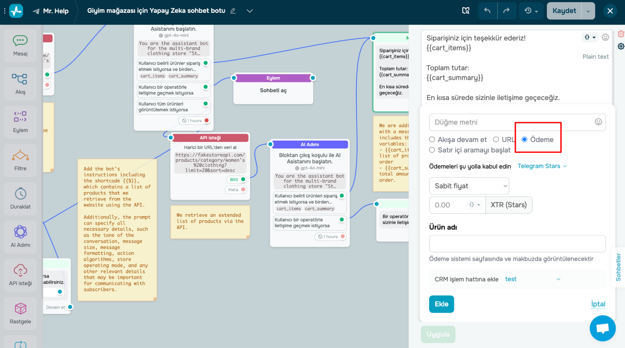 SendPulse oluşturucusunda ödeme butonu ekleme
