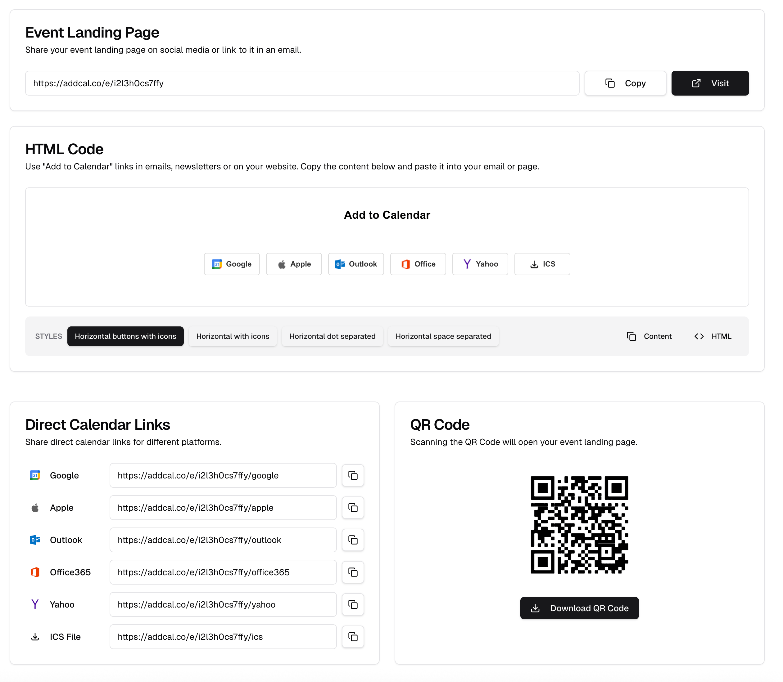 Création d’un lien de calendrier dans AddCal