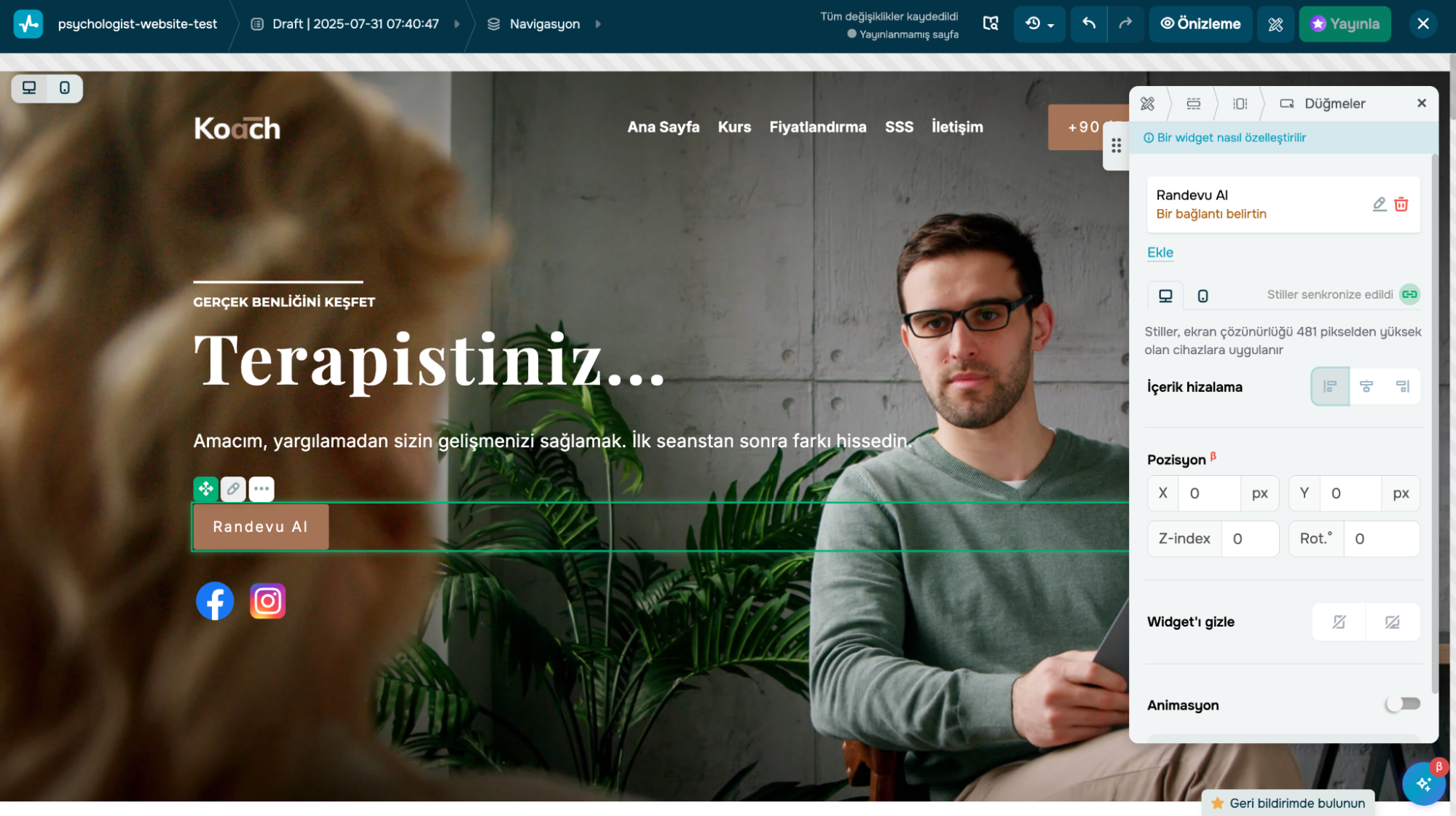 SendPulse oluşturucusu ile oluşturulmuş bir kişisel web sitesini düzenleme