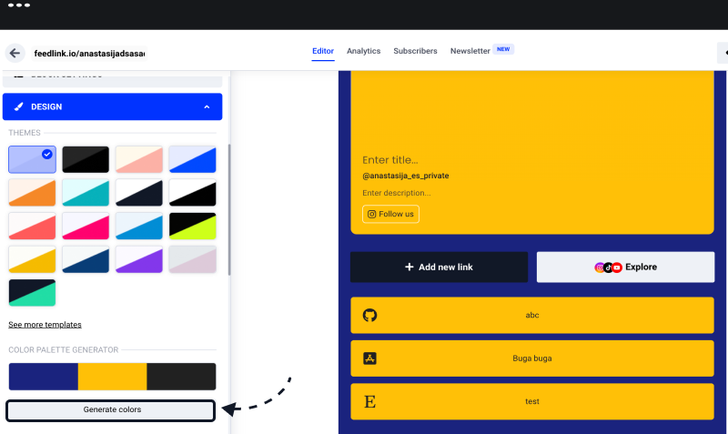 customizing link in bio page with AI