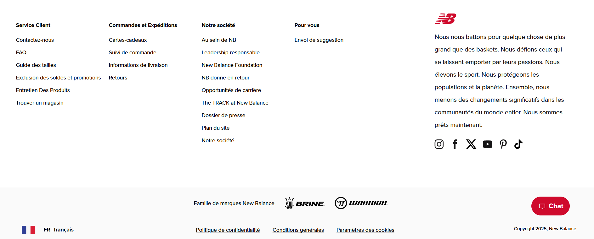 Exemple de pied de page de New Balance