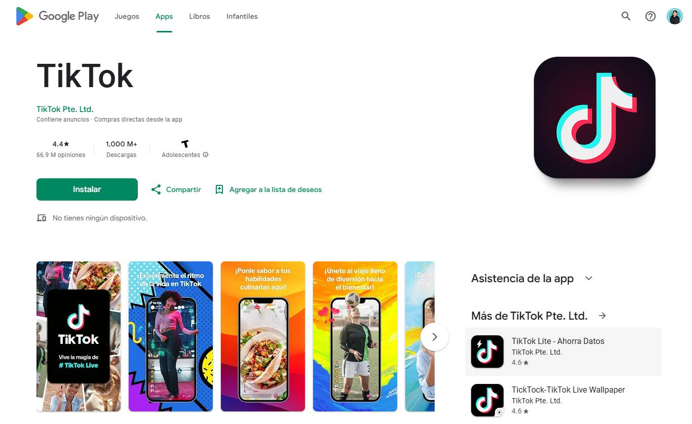 TikTok en Google Play para descargar