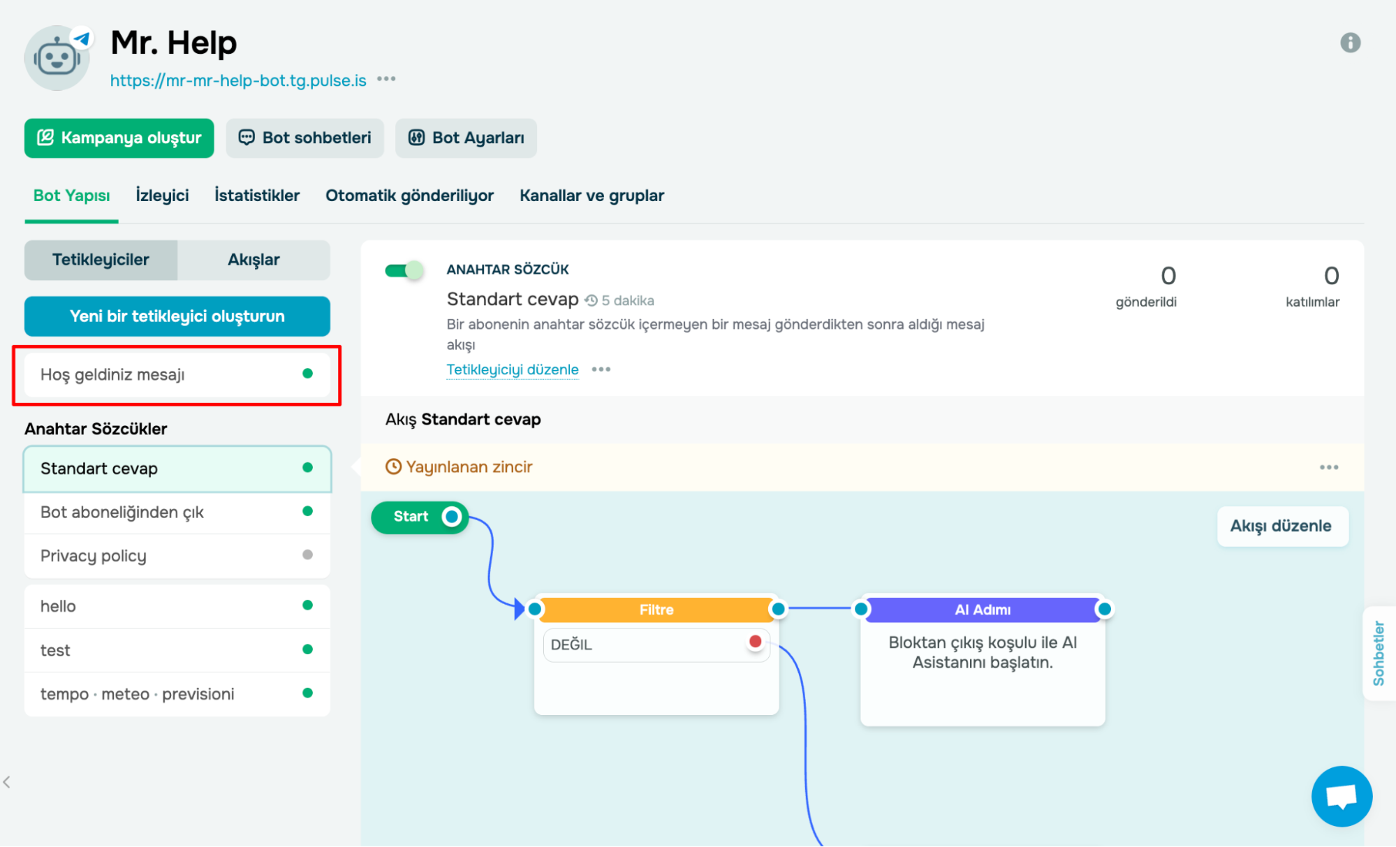 Yeni bir karşılama mesajı oluşturma