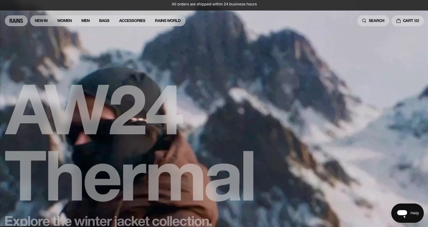 Captura de pantalla mostrando el diseño del sitio web de Rains