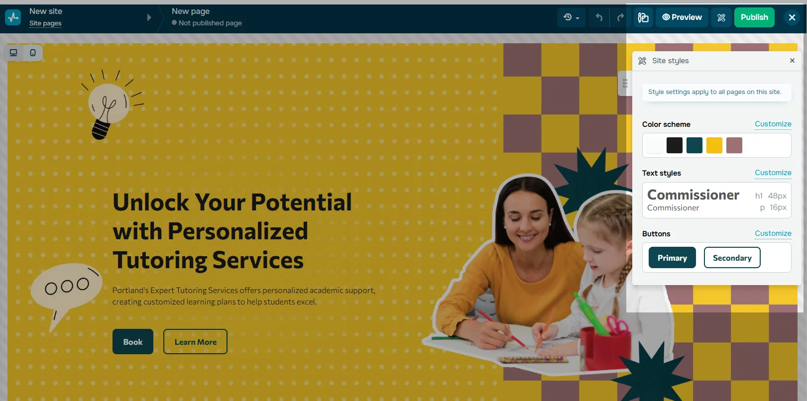 Ejemplo de cómo modificar el estilo de una página web en SendPulse