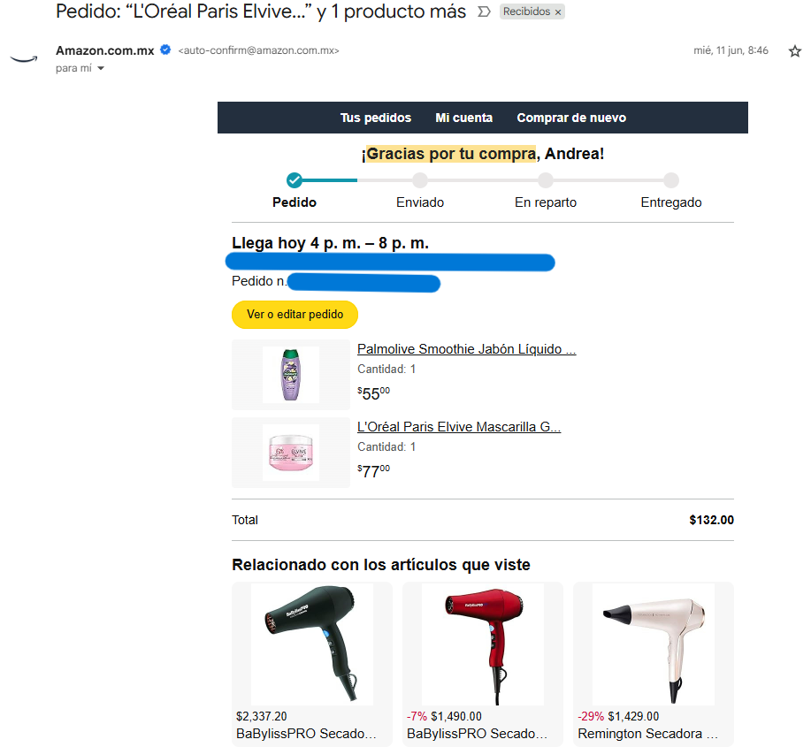 Email marketing ejemplos de Amazon utiliza el historial de navegación del cliente para ofrecer nuevos productos