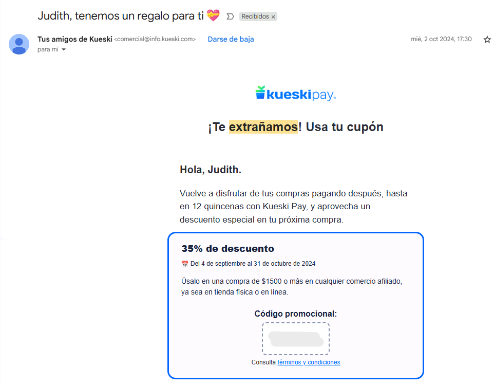 Kueski utiliza correos emocionales en sus campañas de reactivación