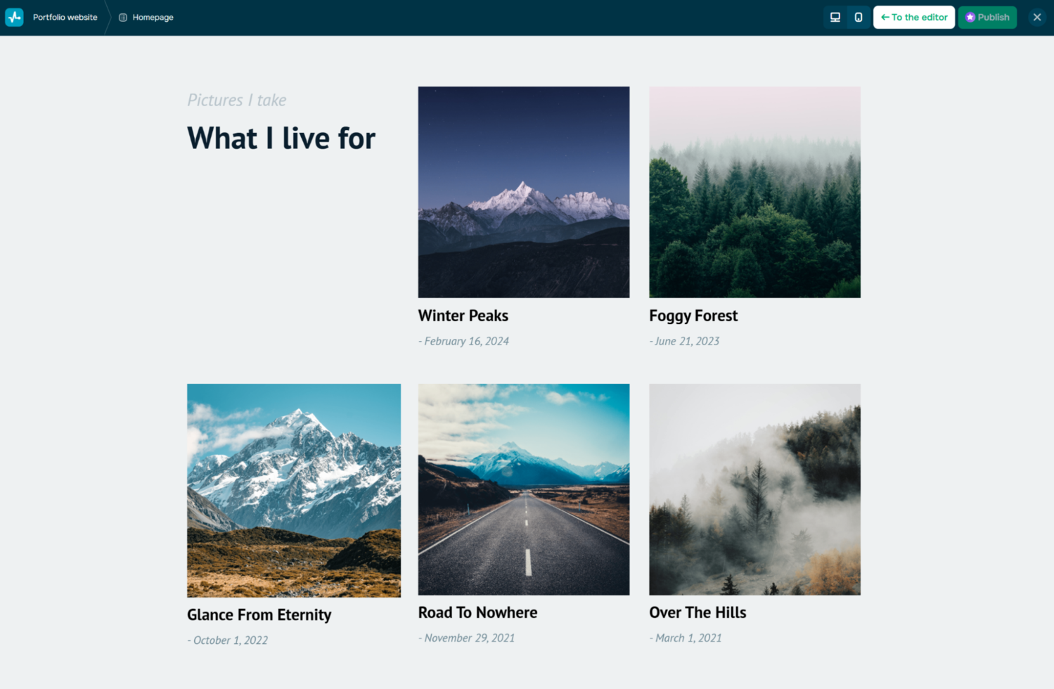creative work on a portfolio website