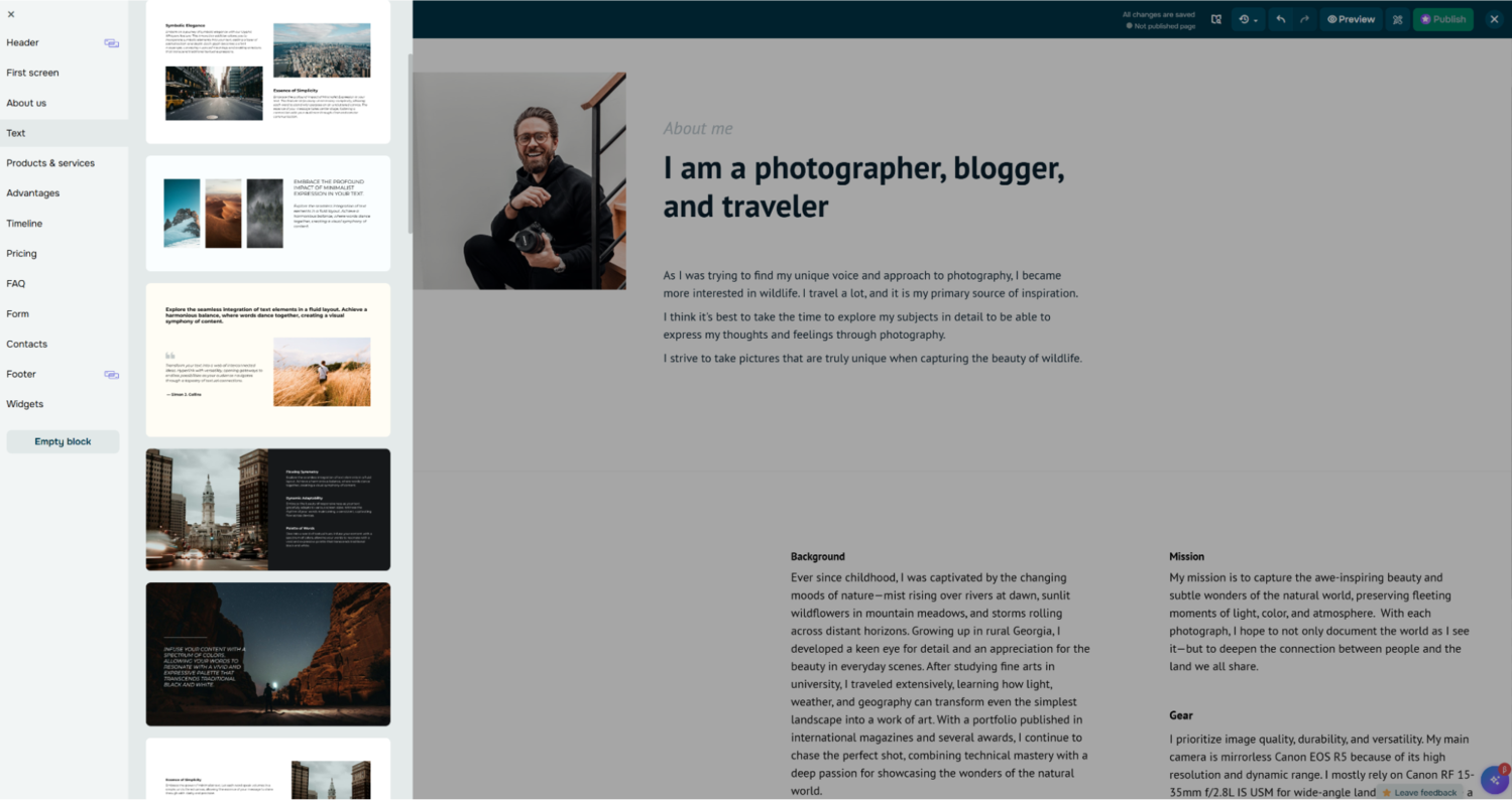 “About Me” section to a portfolio website