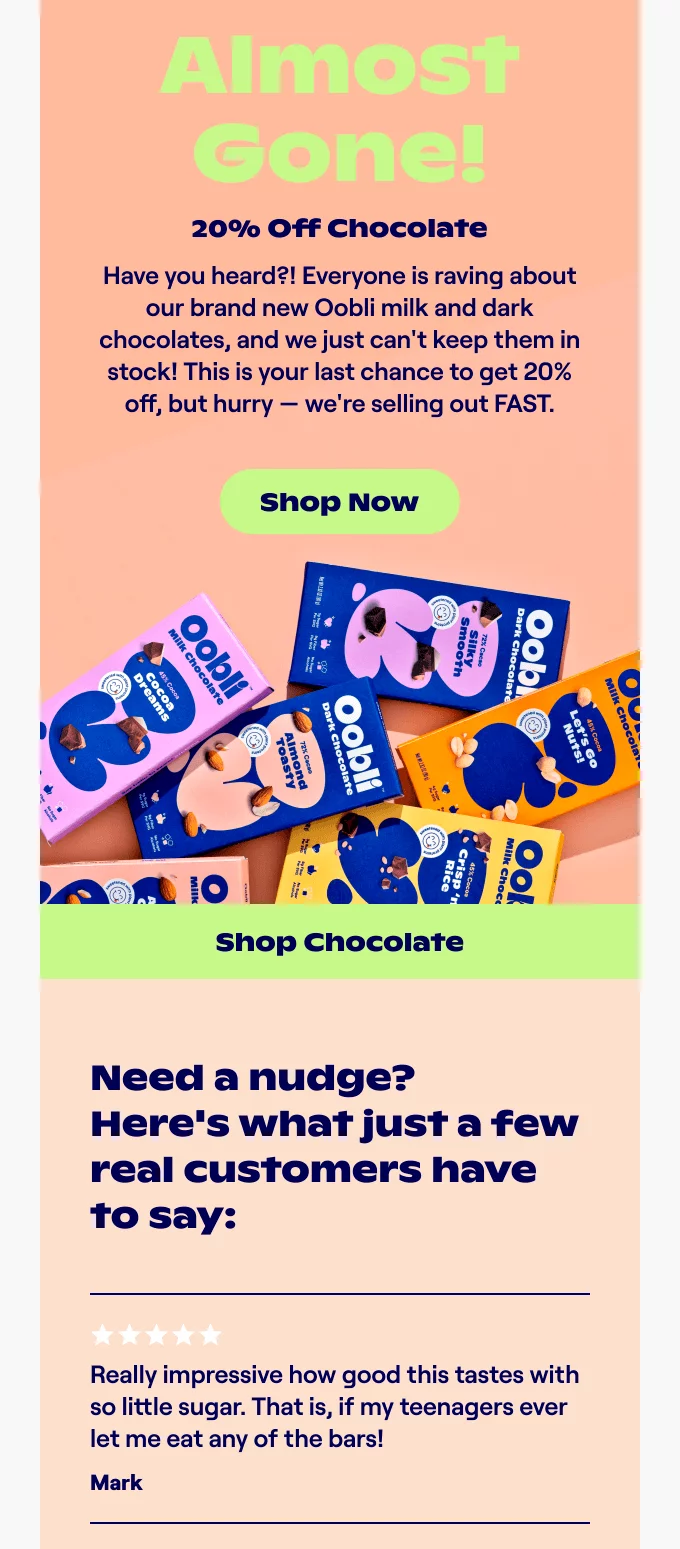 Correo de la implementación del FOMO para un producto