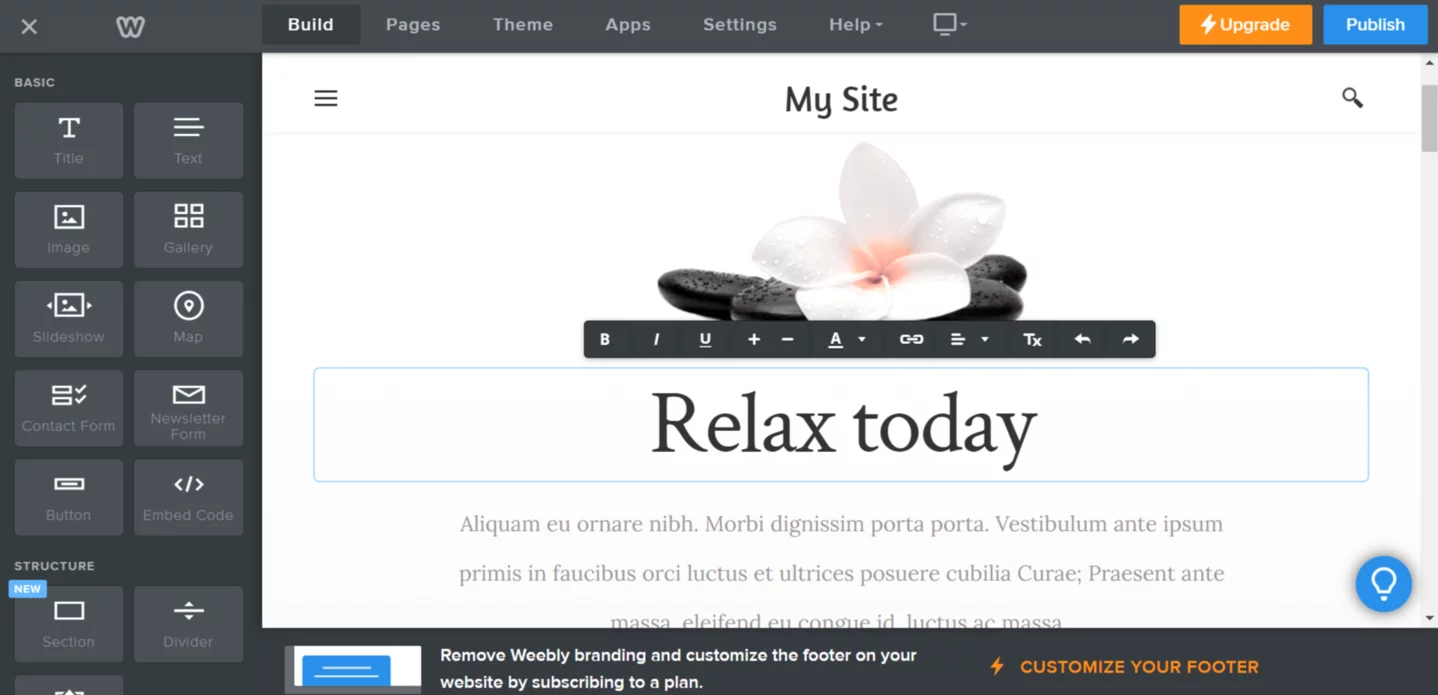 Modificación de una plantilla para un sitio web en Weebly