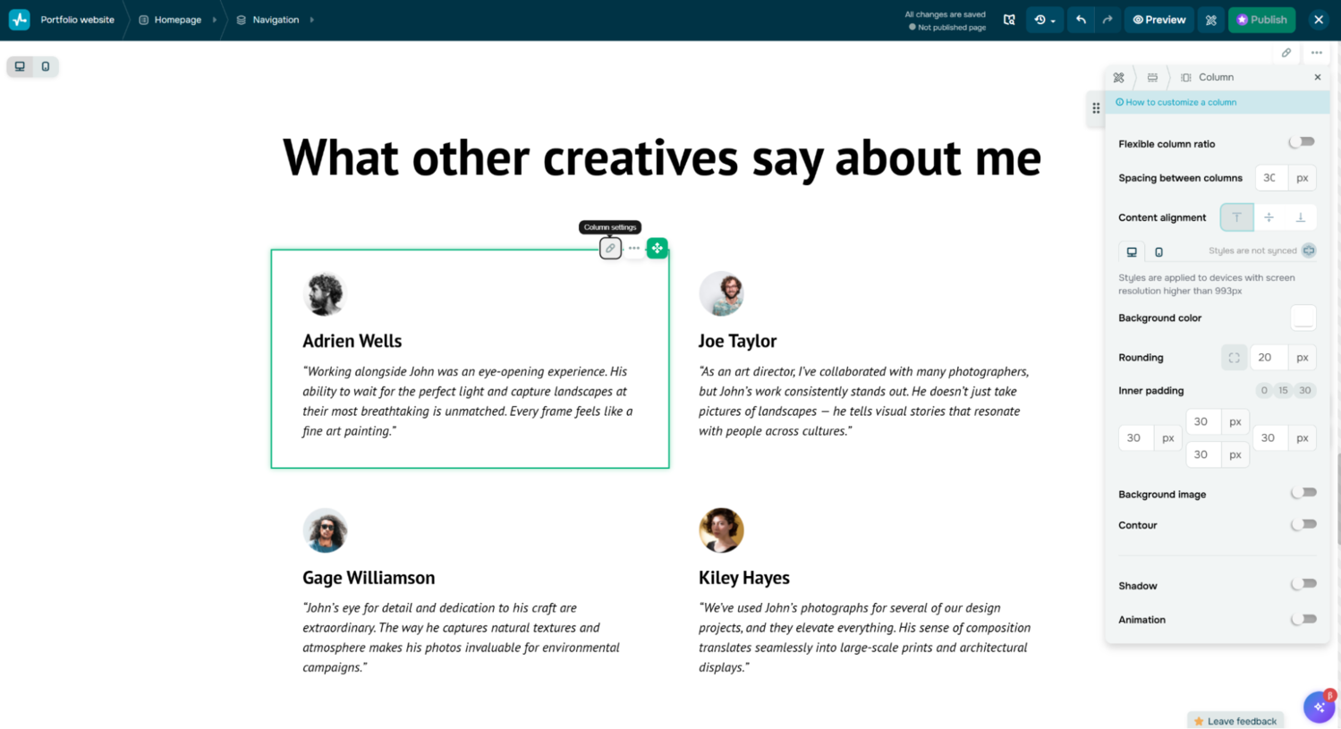 social proof on a portfolio website