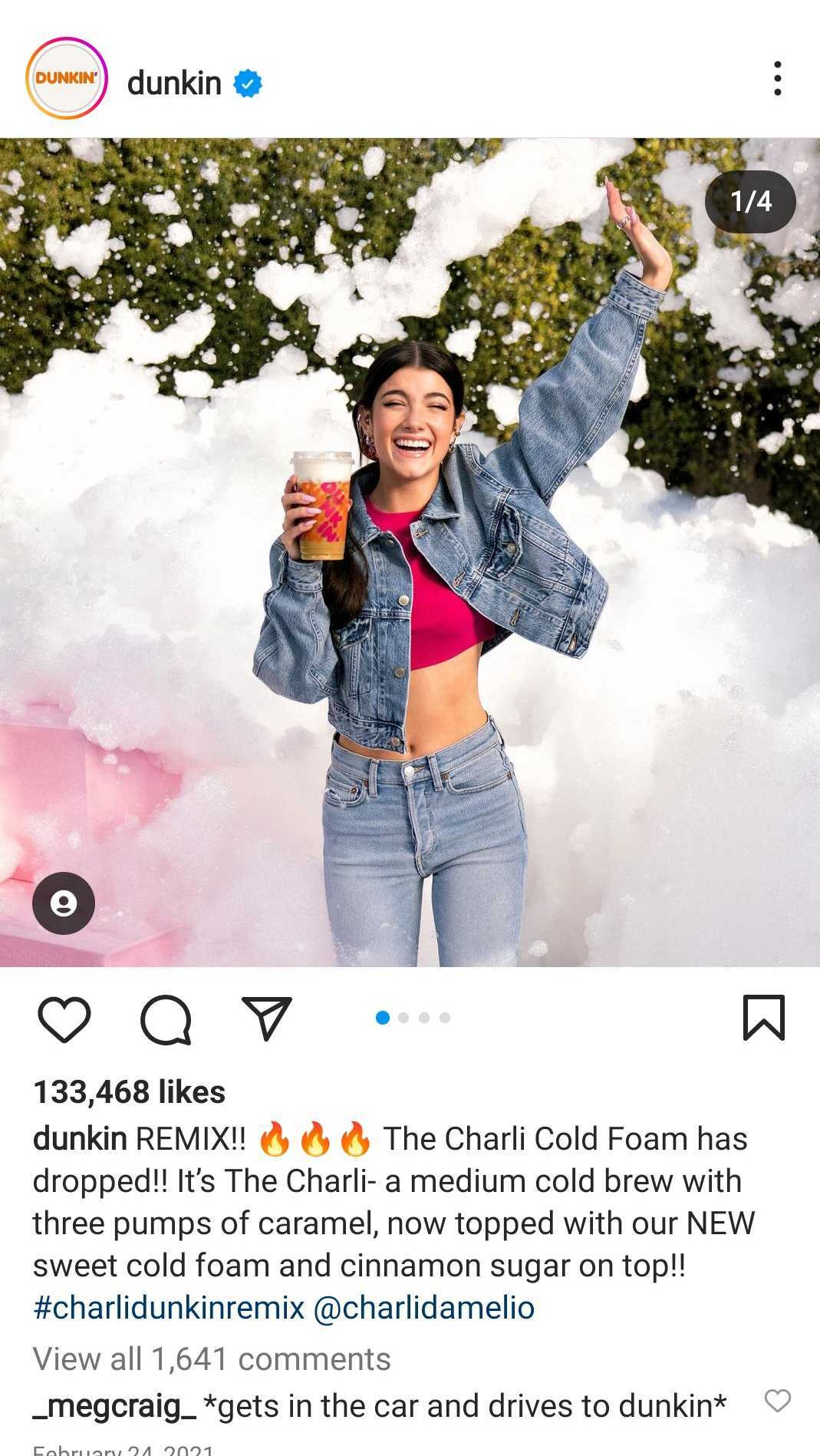 Charli D’Amelio en collaboration avec Dunkin Donuts