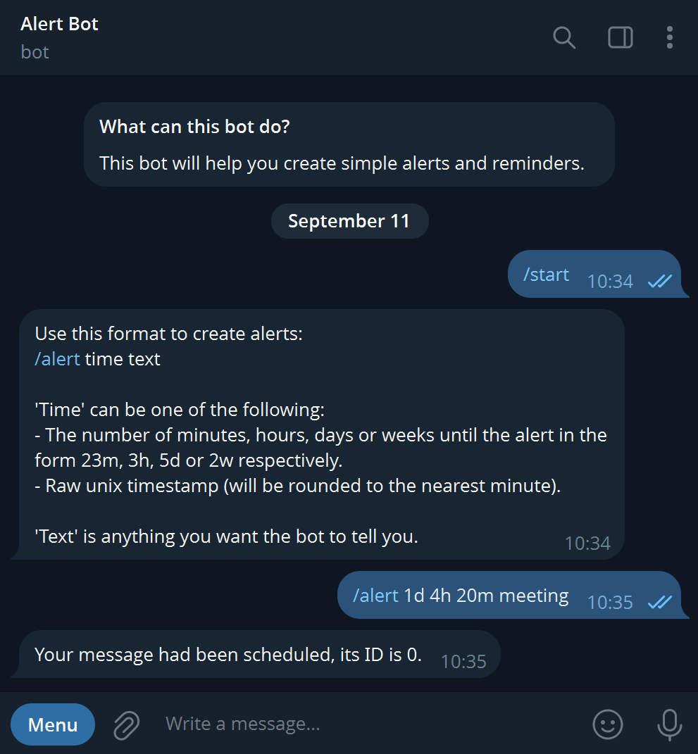 AlertBot telegram bot example