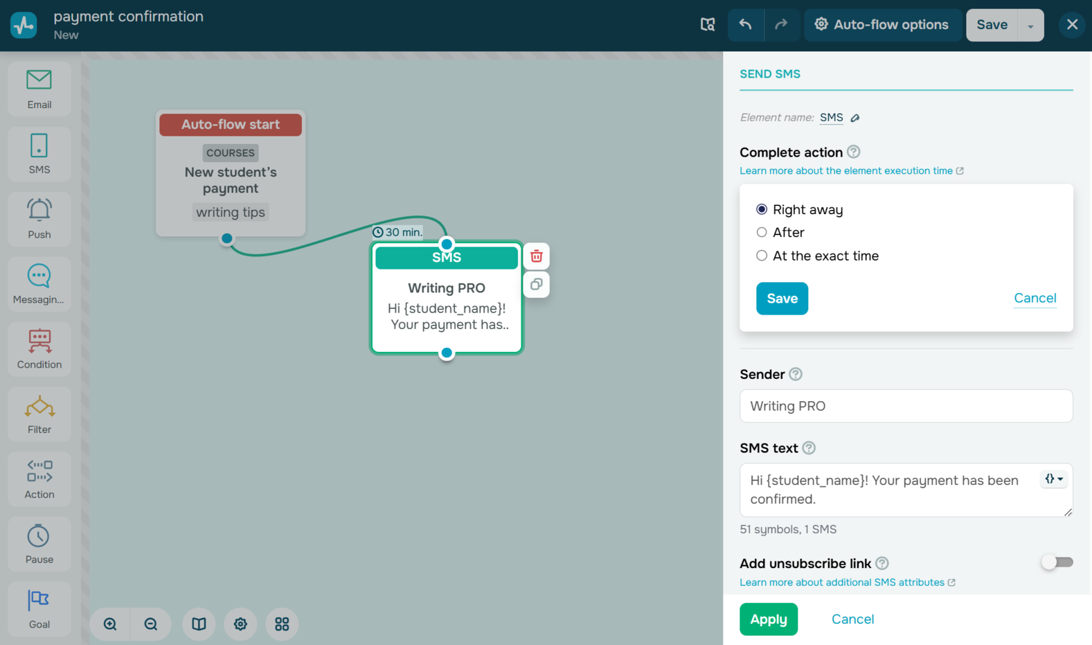 nuovo flusso di SMS transazionale