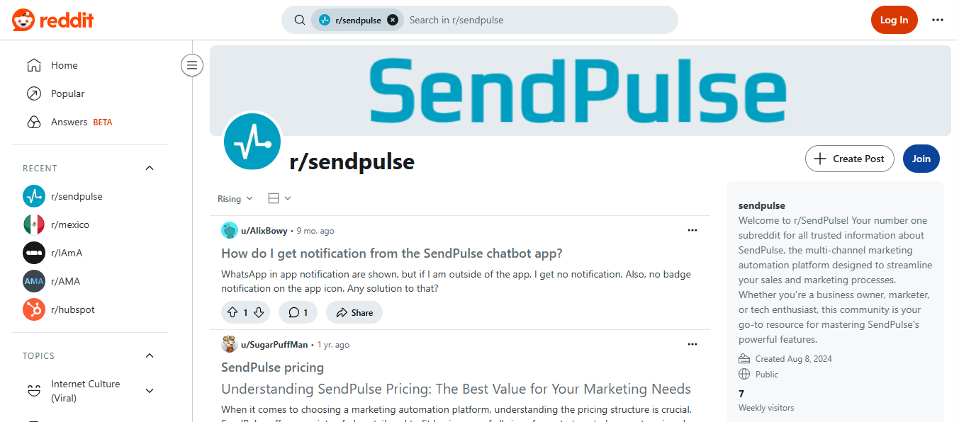SendPulse tiene una cuenta en Reddit