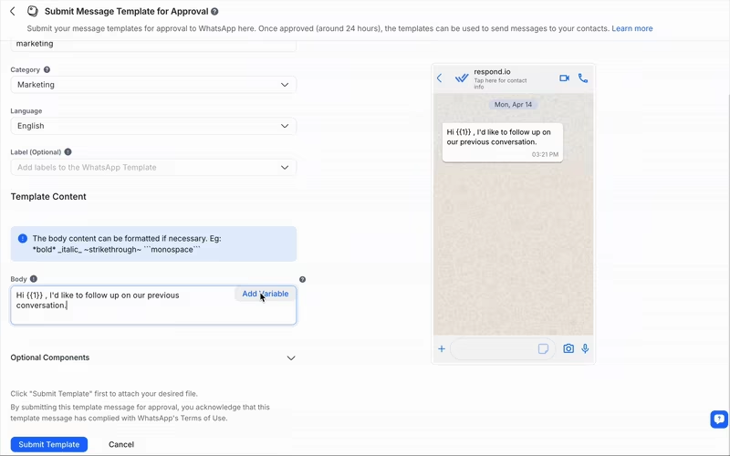 new WhatsApp broadcast template