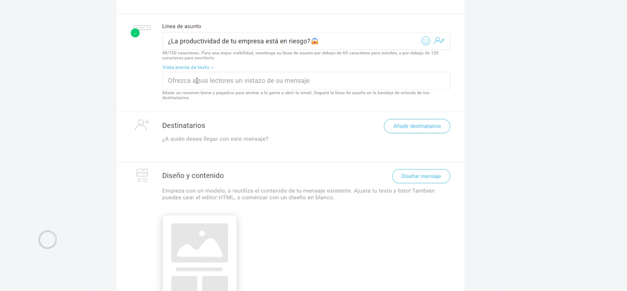 Interfaz de la plataforma GetResponse para enviar correos masivos