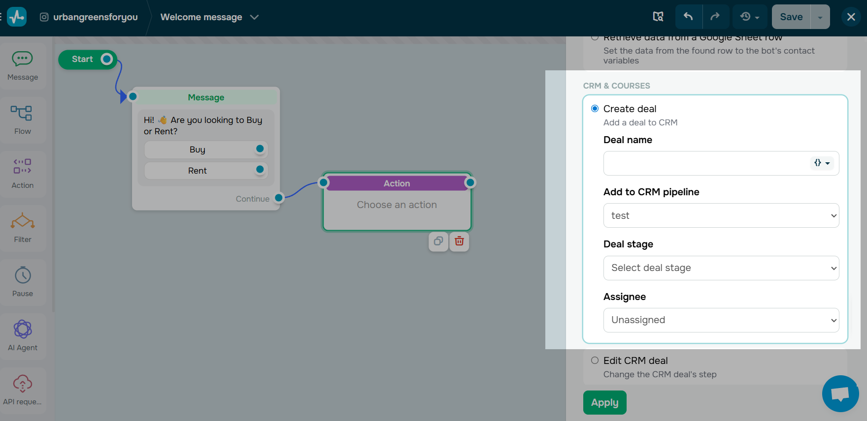 “Action” to capture lead’s data 