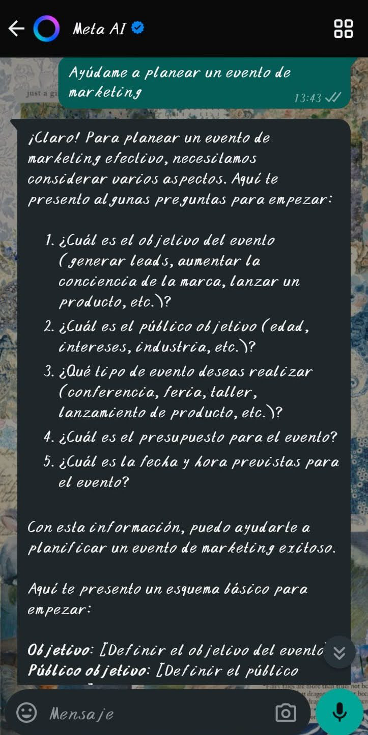 Captura de pantalla del servicio de Meta AI en WhatsApp