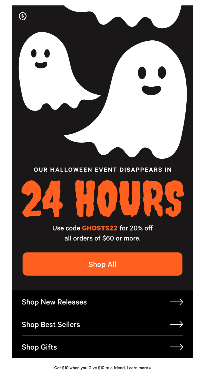 limited-time offer in a Halloween email
