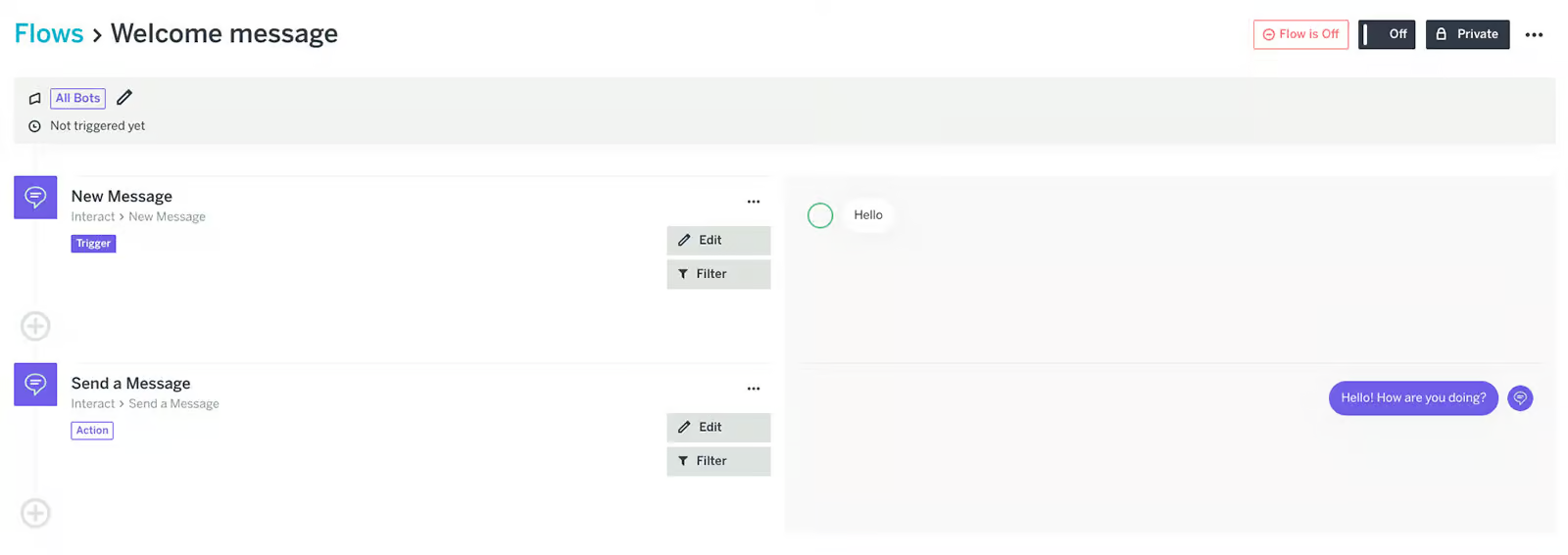 Создание нового потока чат-бота Telegram в Flow XO. Источник: YouTube