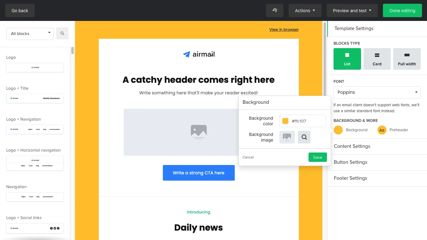 Editing an email template