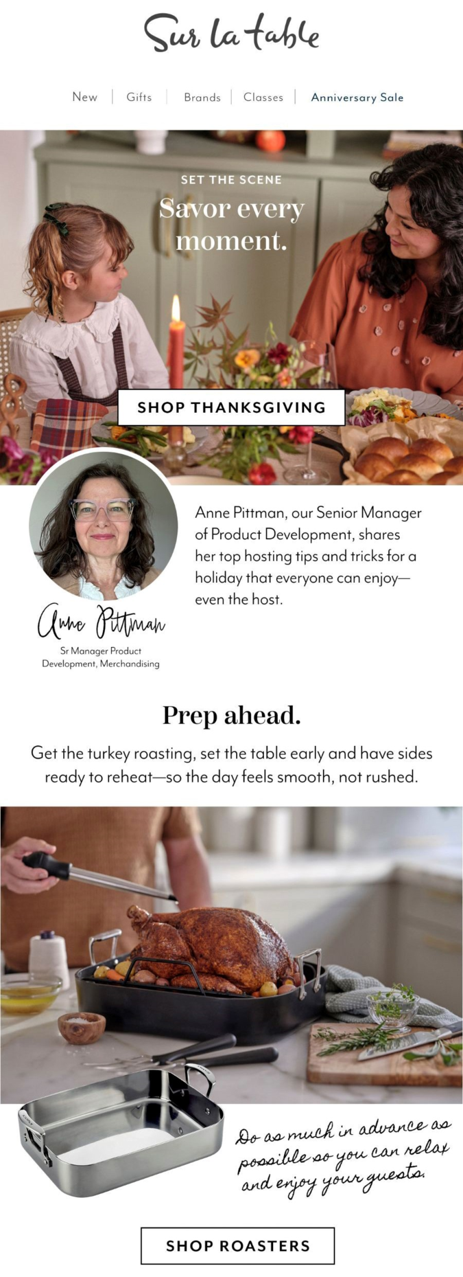 Thanksgiving email with personal storytelling