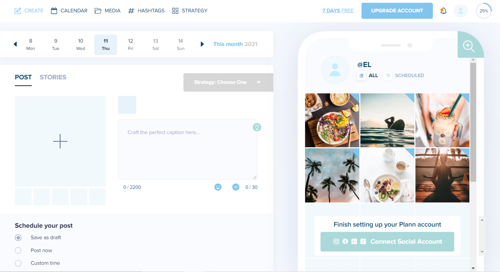 Interfaz de la programación de publicaciones de la plataforma Plann