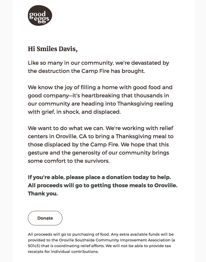 Thanksgiving email example