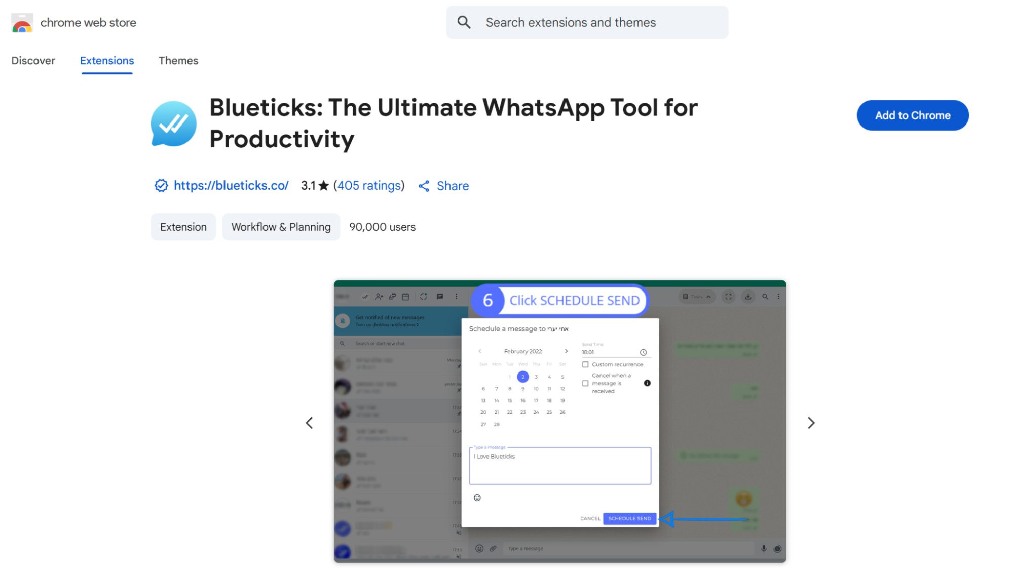 Planificateur WhatsApp dans le Chrome