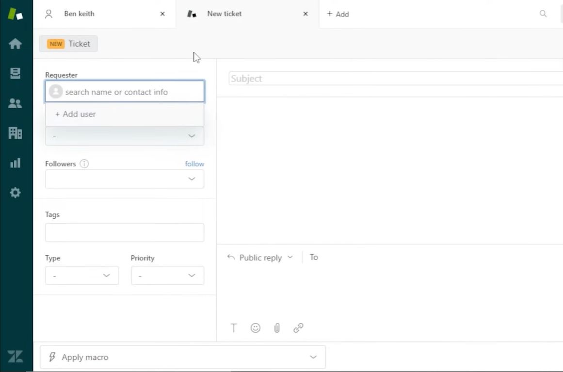 Interfaz de la plataforma de Zendesk