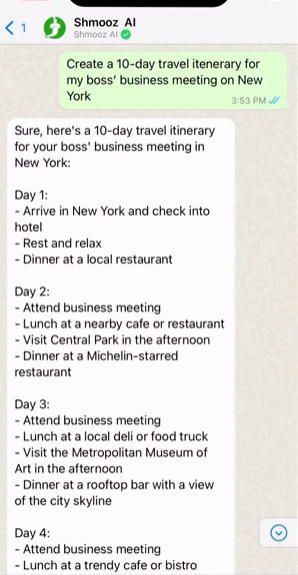 Uso del servicio de Shmooz AI un chatbot con IA para WhatsApp