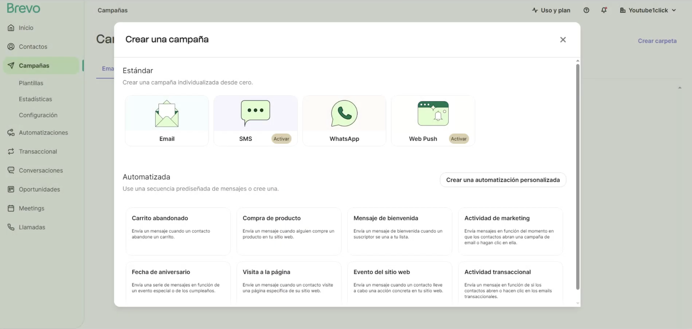 Creación de una campaña de SMS en la plataforma Brevo