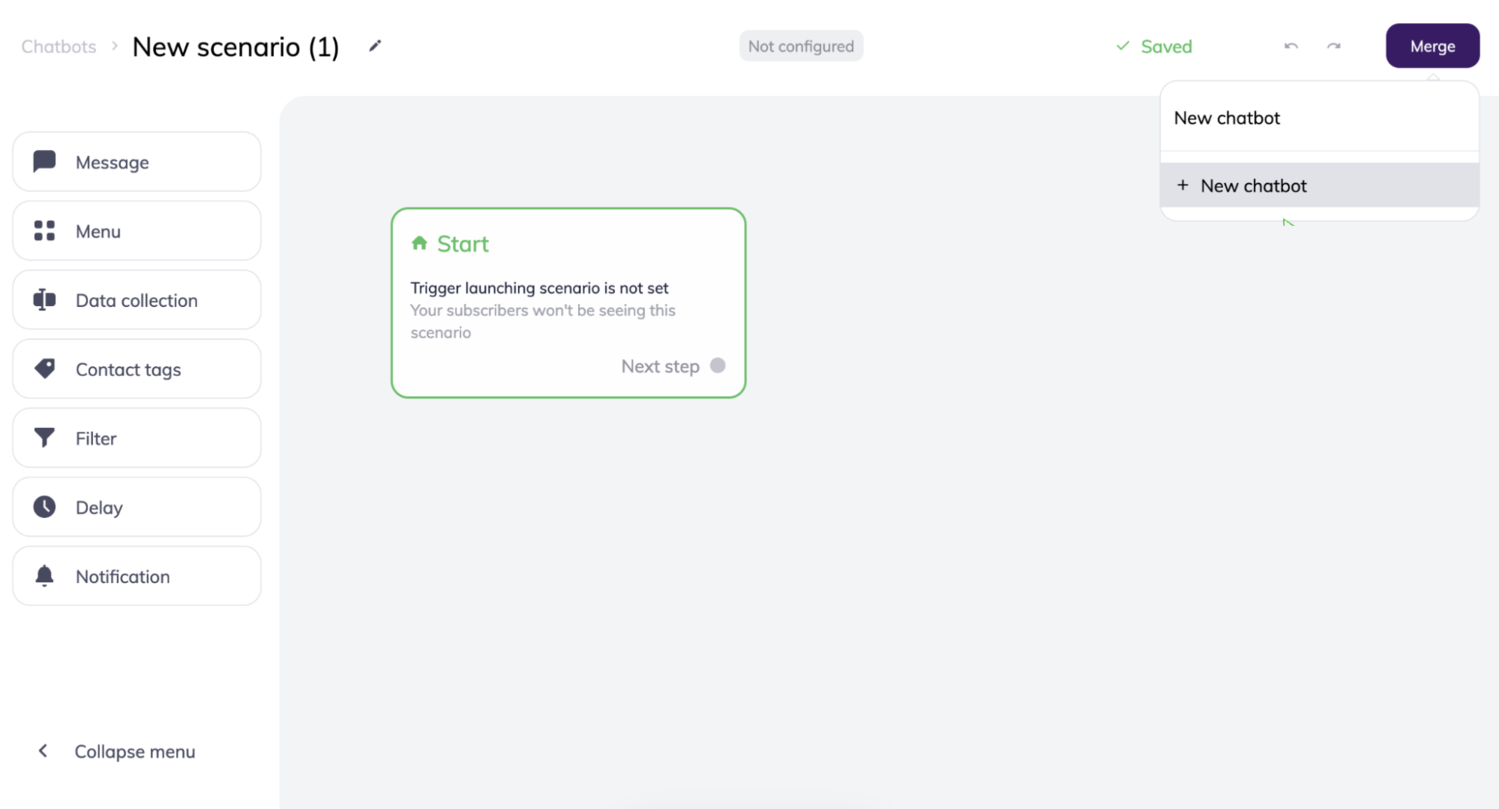 Создание нового сценария чат-бота в Selzy. Источник: Selzy