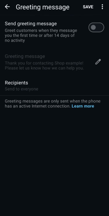 Erstellen einer WhatsApp-Begrüßungsnachricht