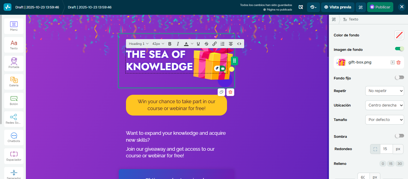 SendPulse permite personalizar landing pages para que vayan acorde a la temporada