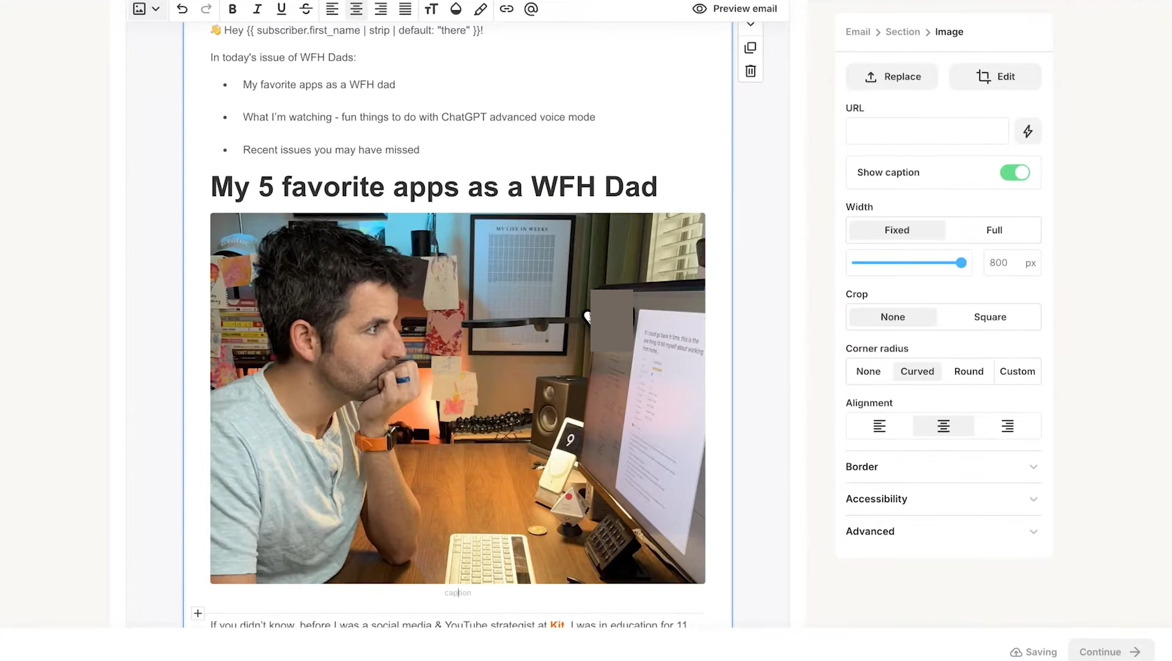 Customizing an email 