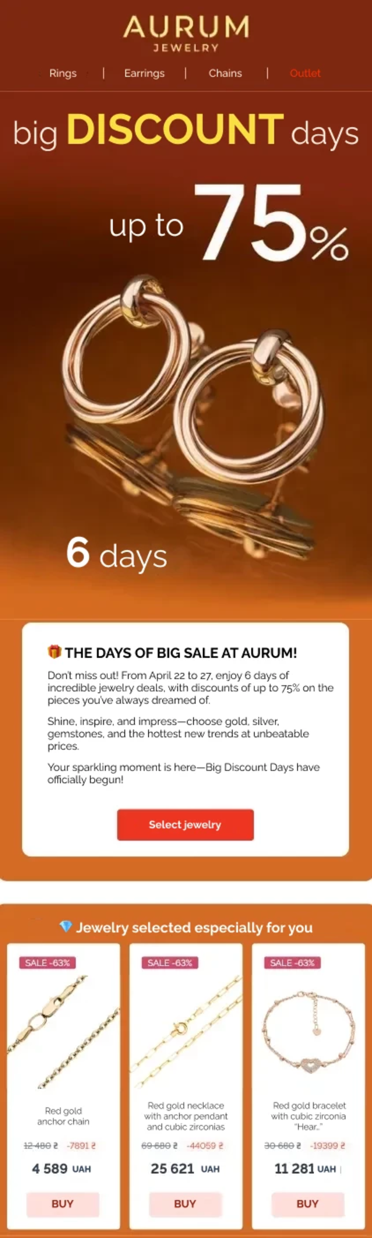 Шаблон промо-рассылки бренда. Источник: yespo.io