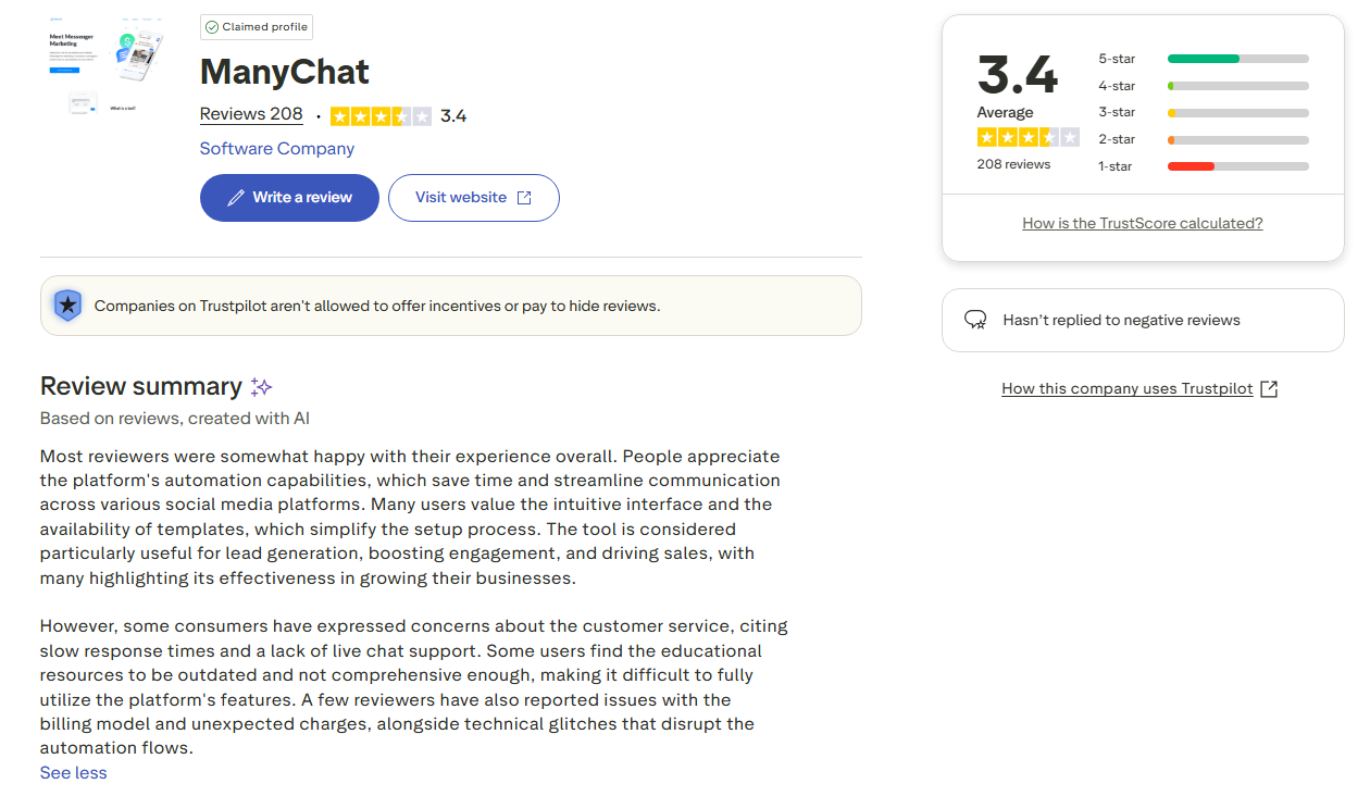 sendpulse-vs-manychat-trustpilot-manychat