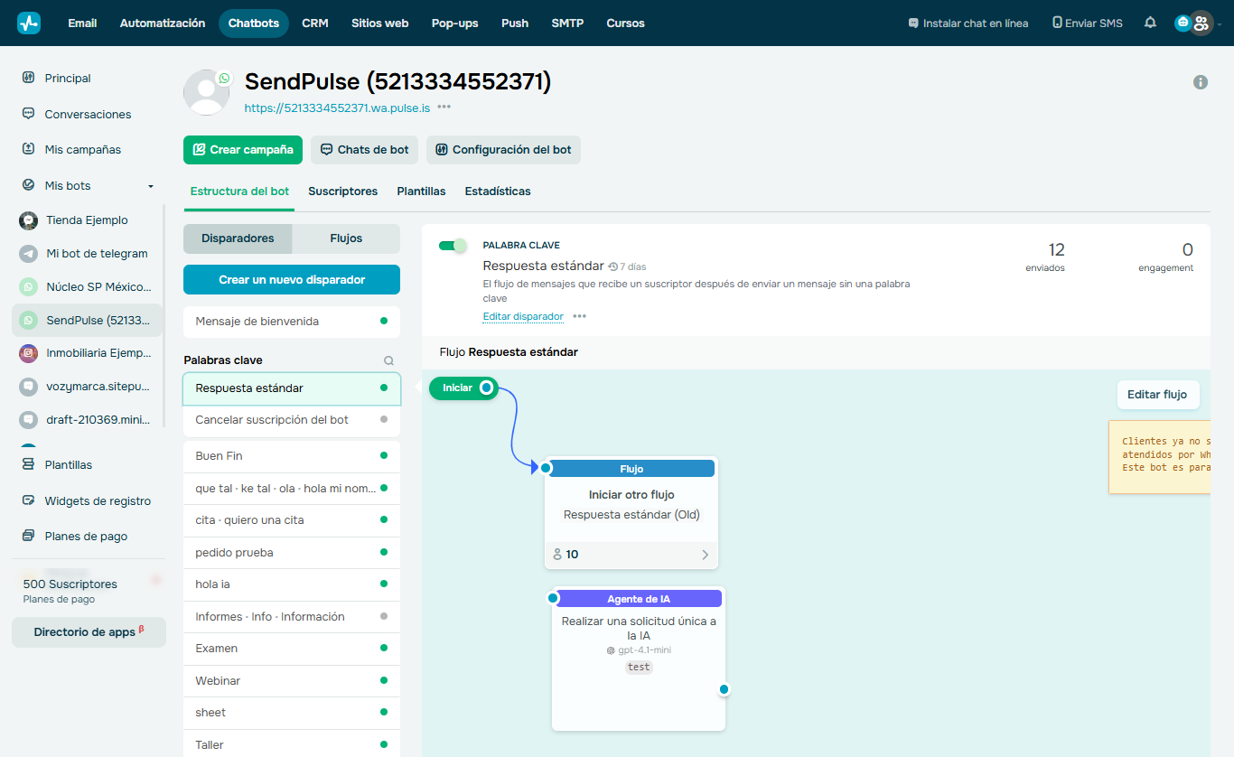 Accionadores del chatbot con aprendizaje automático de SendPulse, ayudan a iniciar la inetracción